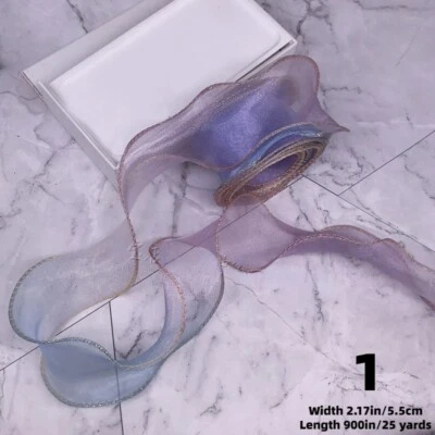 25 Yards Wavy Yarn Mesh Gradient Rainbow Gauze Edge Tulle Trim Sewing Craft - Image 1 of 4