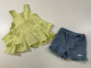 Naartjie Girls 100% Cotton Yellow Tank Top & Stretch Jean Shorts 2Pc Set 2T - Picture 1 of 14