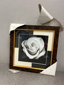 Black and White Rose Framed Wood Grain Pattern Frame 8.5" x 8.5" x .5" - Picture 1 of 4