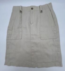 J Crew Women's Size 4 100% Linen Cargo Pencil Skirt Beige Pockets Knee Length