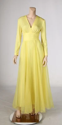 Vestido Formal Miss Elliette Vintage Años 60 70 Amarillo Gasa Talla 6 Foto 1 de 3