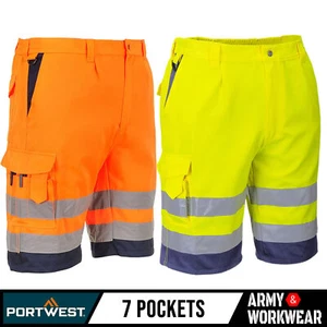 Portwest Hi Vis Viz Pantaloncini da Lavoro di Sicurezza Uomo Multitasche DPI Abbigliamento da Lavoro Estivo - Foto 1 di 8