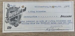 1909 Farmers & Merchants National Bank Receipt Williamsburg, PA