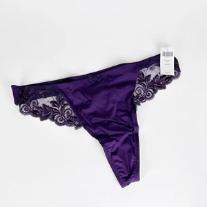 NEW Soma SENSUOUS LACE THONG PANTIES Size XL Blackberry Purple Rhinestone - Picture 1 of 5