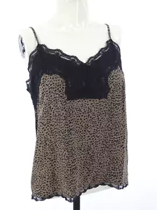 Silk Camisole Leopard Print Animal Top Tank Lace Trim T2 UK 10 Belair Paris - Picture 1 of 16