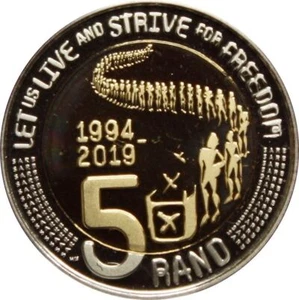 South Africa 5 Rand Coin | 25 Years of Constitutional Democracy | 2019 - Picture 1 of 2