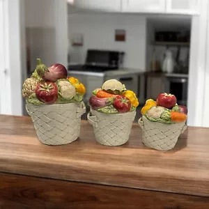 Vintage Fitz And Floyd White Basket Vegetable Canister Set 3 Pc 1995 - Picture 1 of 13