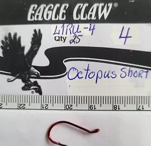 Eagle Claw L1RU-4 Octopus Short RED needle point Size:4 Qty 25 Hooks - Bild 1 von 2