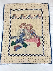 Vintage hausgemachte zerlumpte Ann and Andy Kind Quilt Decke Daisy Kingdom 41x33" - Bild 1 von 10