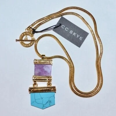 COLAR LONGO NOVO COM ETIQUETAS CC SKYE SANTA FE SUNSET BANHADO A OURO AMETISTA TURQUESA US$ 325 - Imagem 1 de 4