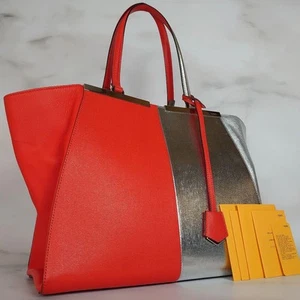 Fendi Trois Jours 3Jours Bicolor Tote Bag Red/Silver A4 Luxury Handbag Designer - Picture 1 of 10