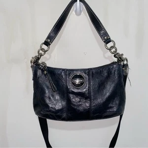 Coach Umhängetasche blau Leder mit kürzerem Handtaschenriemen und Reißverschluss - Bild 1 von 8