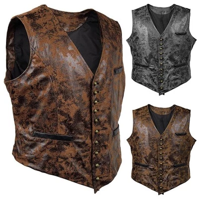 Hommes Motorcycle-Biker Gilet Veste Gilet sans Manche Simili Cuir Vintage-Club - Photo 1/4