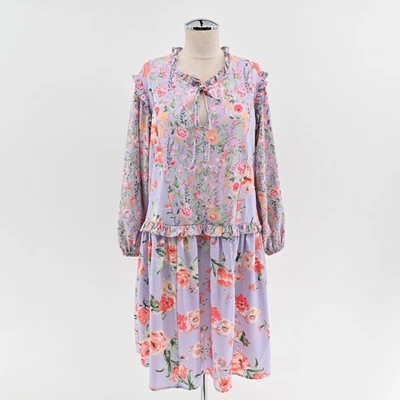 Vestido Colección TOLANI Talla S Lavanda Floral Manga Globo Volantes Campesino Flor Foto 1 de 4