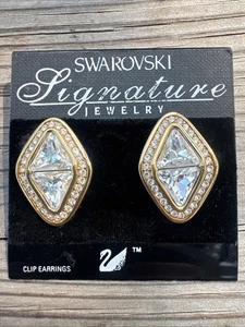 Swarovski Crystal Gold Earrings Clip Large Marquise Shape With Pave *NEW* - Picture 1 of 10