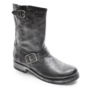 Womens Frye Veronica Short Biker Boots 6.5 Black Silver Leather Shoes New in Box - Picture 1 of 7