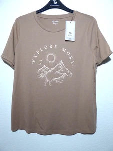 Ladies T Shirt Top Short Sleeve Expolre More Brown 100% Cotton Size 12, 14 & 18 - Picture 1 of 10