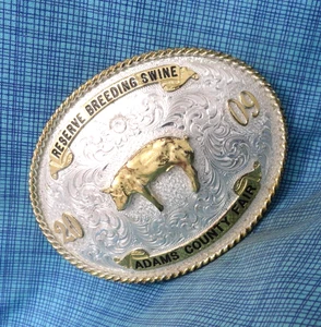 2009 Adams County Fair Reserve Breeding Swine Trophy Belt Buckle Hog MSS .GMP362 - Picture 1 of 10