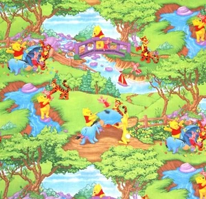 67cm x 110cm LICENCED DISNEY WINNIE THE POOH PIGLET IN THE PARK COTTON FABRIC - Picture 1 of 4