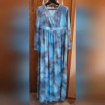 Little Mistress Maternity Dress Size 8  Beaded Watercolor Blue Elegant Formal - Image 1 of 4