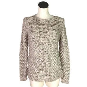 Elsamanda Sweater Women M Beige Wool Blend Sequins Crochet Italy Anthropologie - Picture 1 of 6