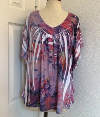 Suzie In The City Y2k Floral Burnout Butterfly Blouse Sz XL Pre Owned  - Изображение 1 из 4