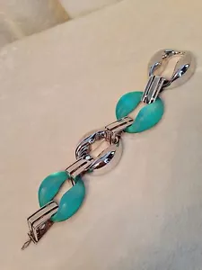 Nuovo BRACCIALE A MAGLIE AQUA BLUE LUCITE e ARGENTO AQUA - Foto 1 di 8