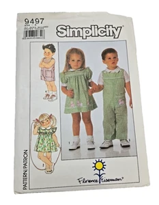 Simplicity 9497 Toddler Dress snap Overalls Pattern Eiseman Size 1 - 4 UNCUT - Picture 1 of 3