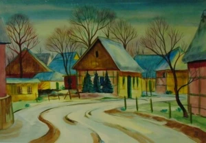 Norddeutscher Künstler, Christian Arnold, Dorfansicht im Winter, Aquarell,um1950 - Picture 1 of 7