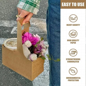 2 Cup Disposable Drink Carrier for Delivery with Handle, 10 Kraft Paperboard ... - Picture 1 of 1