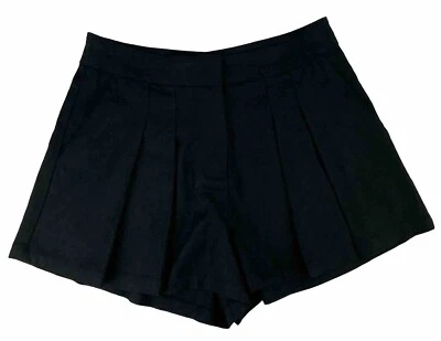 Forever 21 Pantalones Cortos Acampanados Plisados Negro Rayón Lino Bolsillos Frontales 3” Entrepierna Talla M Foto 1 de 4