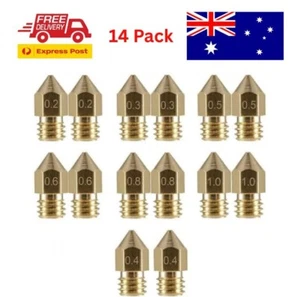 14 Pcs 1.75mm MK8 Extruder Nozzle M6 3D Printer Extruder Brass Nozzle Print Head - Picture 1 of 8