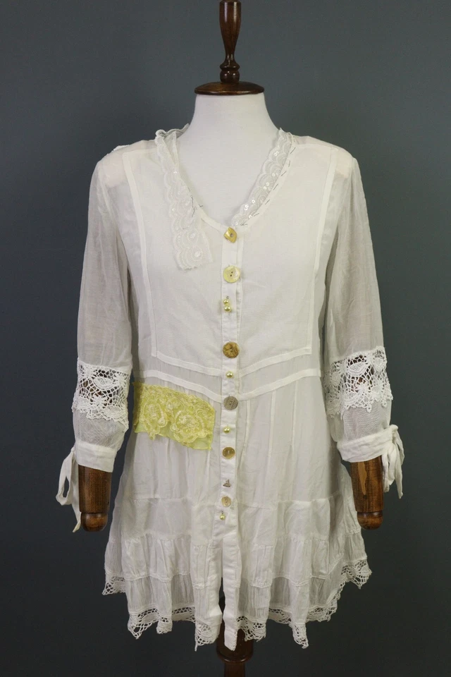 Blusa Top Camisa Manga Larga Malla Floral Blanca Elisa Cavaletti Foto 1 de 4