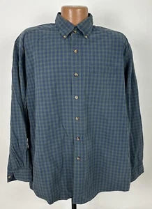Vintage 90s LL Bean Hemd Herren L Oversized Navy Grün Kariert Langarm Midweight - Bild 1 von 14