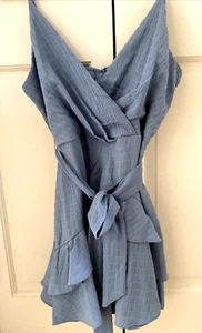 Trixxi Juniors V Neck Plunge Mini Dress, Adjustable Straps, Heather Blue, Medium - Picture 1 of 6