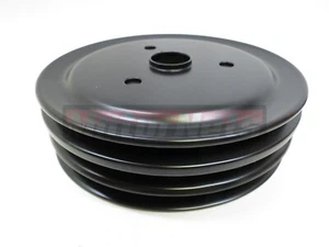 Bloque pequeño Chevy negro 3 ranuras bomba de agua corta manivela polea SBC SWP 283 350 400 - Imagen 1 de 2