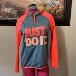 Nike Therma Fit Hoodie Just Do It Sweatshirt Damen klein orange grau Tasche - Bild 1 von 8