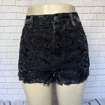 Free People High Rise Black Denim Cut Off Shorts Black Floral Lace Overlay Sz 27 - Image 1 of 4