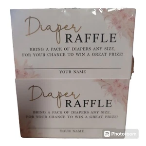 Pannolini Lotteria Baby Shower Gioco con 50 Carte e Insegna in Piede Bambina Fiore Rosa - Foto 1 di 3