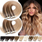 25G-100G Tape In Remy Human Hair Extensions 100% Skin Weft Full Head Thick Ombre