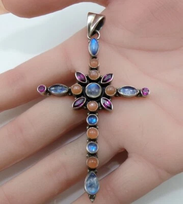 Nicky Butler Sterling Silver XL 3" Multi Color Gemstone Cross Pendant LNB2 - Image 1 of 4
