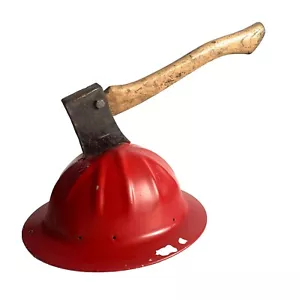 Vtg Aluminum Red McDonald Safe T Hat Standard Full Brim Hardhat W Axe Haloween - Picture 1 of 8