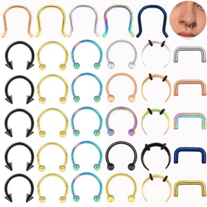 5Pcs Surgical Steel Nose Rings Horseshoe Hoop Lip Ring Daith Earring 14G-20G - Picture 1 of 7