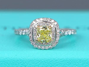 $12800 Tiffany 18k Platinum Soleste Fancy Intense Yellow Diamond Engagement Ring - Picture 1 of 13