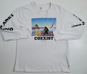Levis Mens Medium Long Sleeve Embroidered Coexist One Planet One Party - Picture 1 of 5