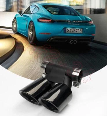 For Porsche 718 Boxster Cayman 16-2022 Black Stainless Exhaust Tip Muffler Pipe Foto 1 de 4