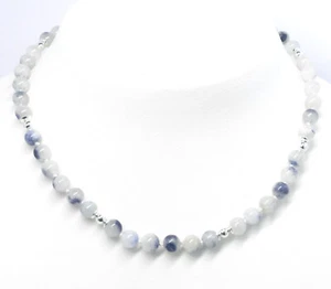 Kette DUMORTIERIT Kristalle in QUARZ 6mm Seide 925 Silber blau weiss 44cm C975 - Bild 1 von 10