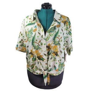 Philosophy Crop Shirt Hawaiian Tropical Linen Blend Short Sleeve Button Up Sz XL - Picture 1 of 8