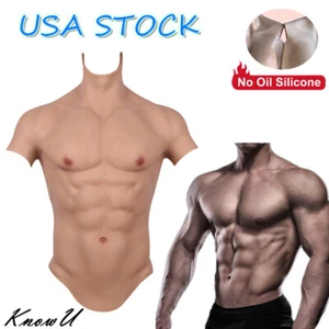 US Muscle Body Suit Breastplate Silicone Male Fake Chest Cosplay Crossdresser - Picture 1 of 14