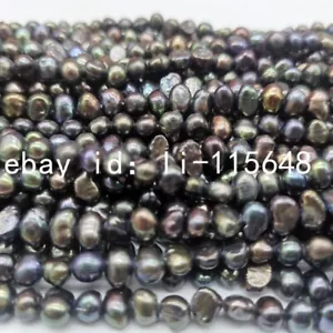 Genuine 4-6mm Black Natural Freshwater Pearls Loose Beads 14Inch Jewelry Making - Picture 1 of 6